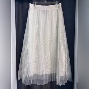 Ivory Tulle Midi Skirt with Floral Embroidery